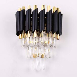 Modern K9 Crystal Wall Sconce Lighting Fixture 3 Tiers Wall Lamp for Bedroom Bathroom Living Room Hallway Home Décor (Black)