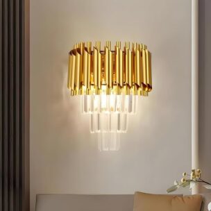 Modern K9 Crystal Wall Sconce Lighting Fixture 3 Tiers Wall Lamp for Bedroom Bathroom Living Room Hallway Home Décor (Golden)
